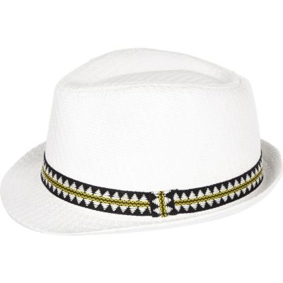 Mini boys white straw trilby hat